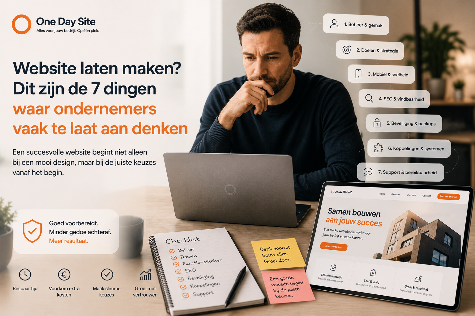 Website laten maken? Dit zijn de 7 dingen waar ondernemers vaak te laat aan denken | One Day Site