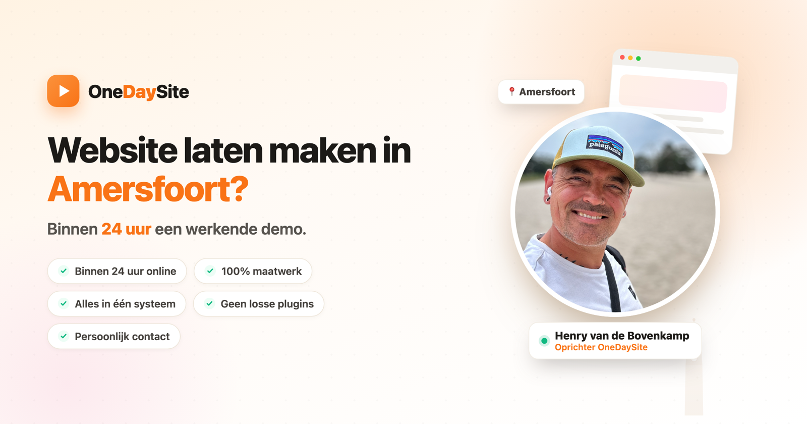 Website laten maken in Amersfoort, binnen 24 uur een werkende demo, met oprichter Henry van de Bovenkamp van One Day Site